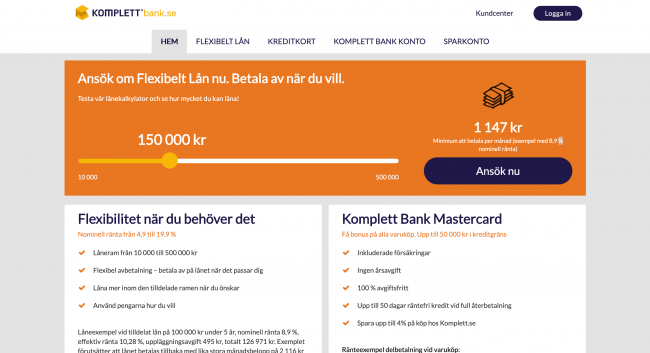 Komplett Bank - Lån upptill 500 000 kr