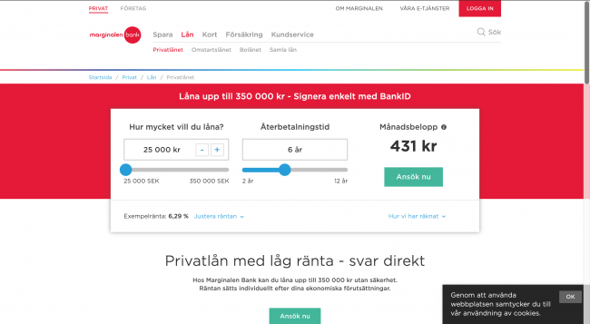 Marginalen Bank - Lån upptill 350 000 kr