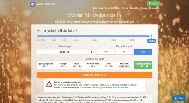 Meddelandelån - Lån upptill 30 000 kr