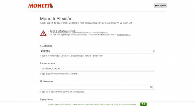 Monetti - Lån upptill 20 000 kr