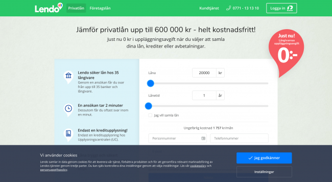 Lendo - Lån upptill 600 000 kr