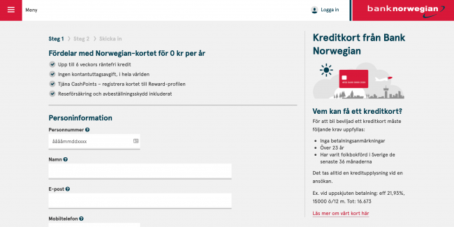 Bank Norwegian kort upptill 50 000 kr