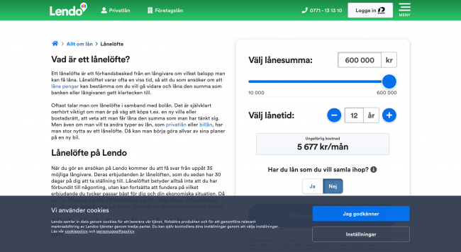 Lendo Bolån upptill 600 000 kr