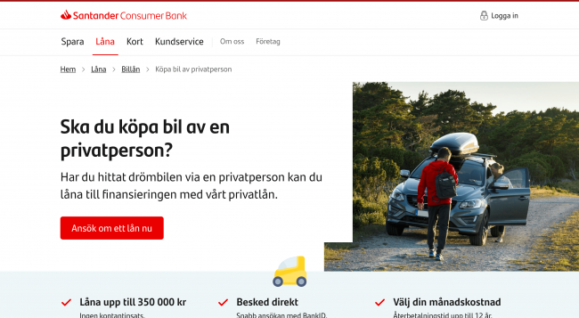 Santander Bank - billån upptill 350 000 kr