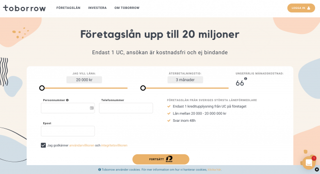 Toborrow - Företagslån upptill 20 000 000 kr